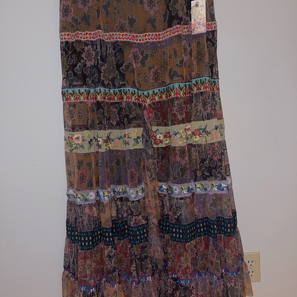 Johnny Was Selva Maxi skirt size L (14-16) w elastic waist lining & slit - Picture 1 of 14